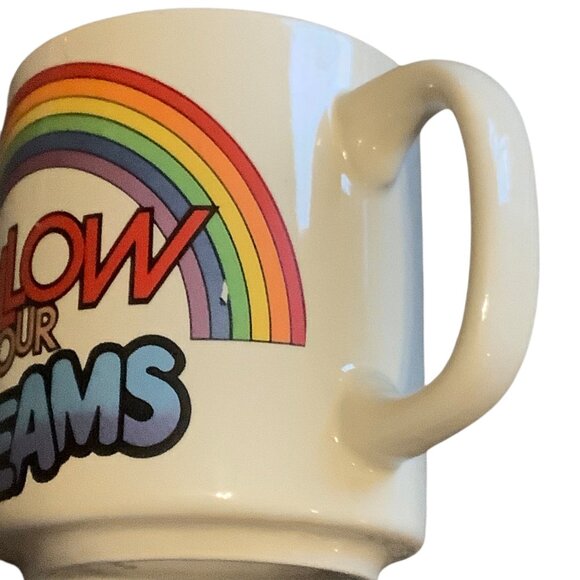 Vtg 1983 Follow Your Dreams Rainbow Ceramic Mug C.M. Paula Korea White Coffee - Picture 5 of 6